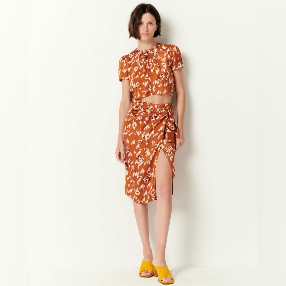 Orange Floral Midi Skirt